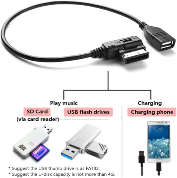 USB-lydkabel med USB-adapter for Audi AMI MMI 2G 3G 3G+