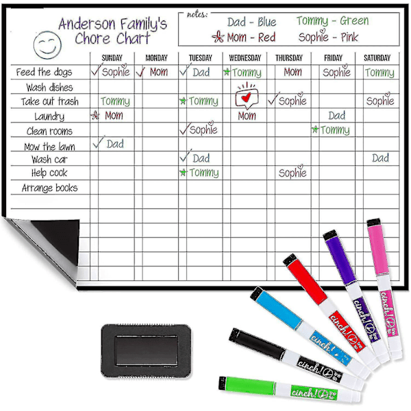 Magnetisk svart tavla för flera barn och vuxna: Kylskåp 17x12\" - Daglig belöningslista för ansvar
