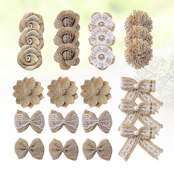 24 stk. Burlap-blomster