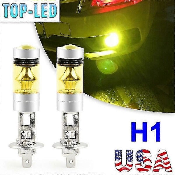 H1 3000K Gule LED Tåkelys DRL Frontlys Kit 100W Høy Effekt US