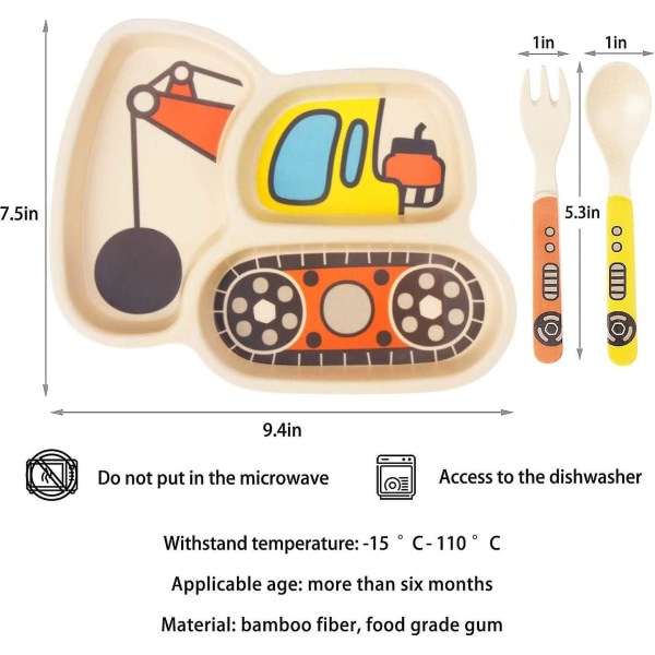 Barneplatesett Bambus Småbarns Tallerkener Servise Middagstallerken Babymat Spill Proof Delt Tallerken - Babyskje Og Gaffel 3-delt Sett For Barn Og T