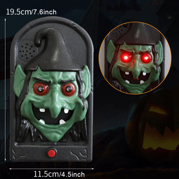 Halloween Lyd-Gresskar Heks Dørklokke Skrekk Atmosfære Skulptur Plast Håndverk for Halloween Dekorasjon Rekvisitter Heks Dørklokken