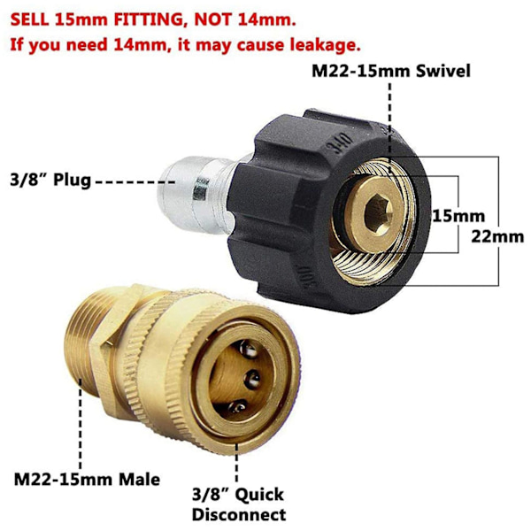 2x korkeapainepesurin sovitinsarja pikaliitäntäsarja, metrinen M22-15mm, Twis292