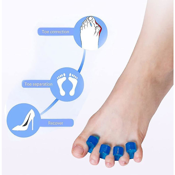 Tåseparator Tåstrækker Divider Spacer, Velegnet til mænd og kvinder, Afslappende tæer, Pedicure, Bunion Relief, Hurtig lindring af tå smerter efter sportsaktiviteter (8 stk, flerfarvet)