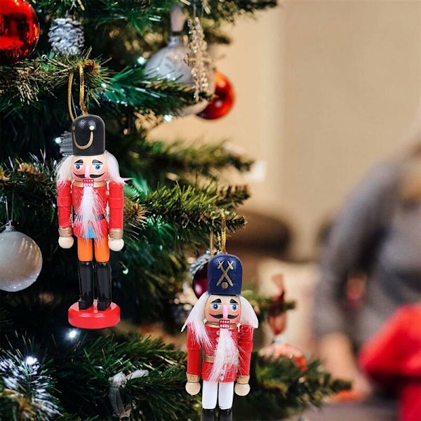 6-pack Trä Nötknäppare Ornament - 12cm Julgranssoldat Dekor