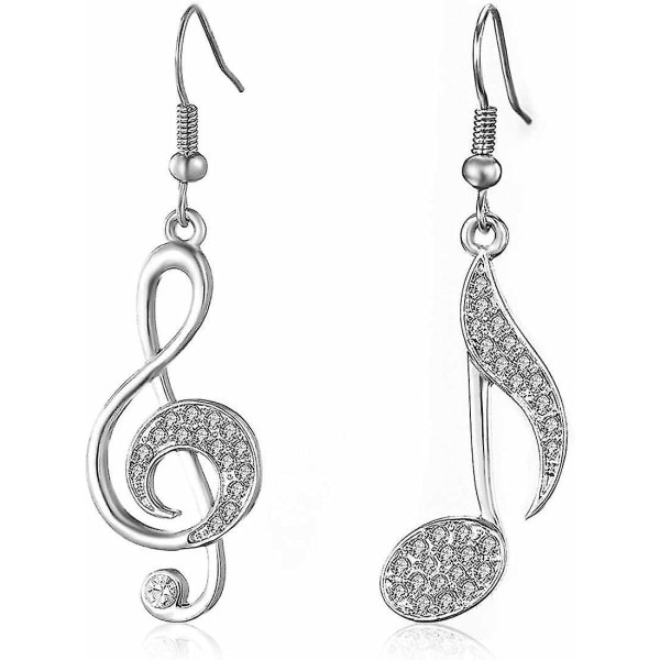 1 Pair Hanging Earrings In The Shape Of A Music Note For Girls - Anti -allergic -with Crystal