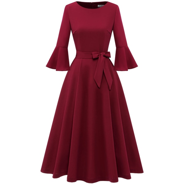 Elegant Cocktailpartyklänningar med klockärmar för kvinnor för bröllop Gästpassform och utsvängning Modest Church Midi Evening Dress red XXL