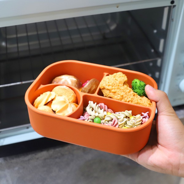 2-pak silikon bentoboks, 4-roms bento lunsjbokser lekkasjesikre salat bentoboks for lunsj, mikrobølgesikker