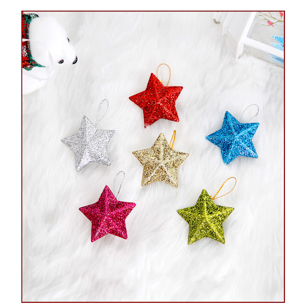 6 stk. Glitter Stjerne Julepynt Festlige Pynt til Julefester Bryllupper Hjemmedekoration