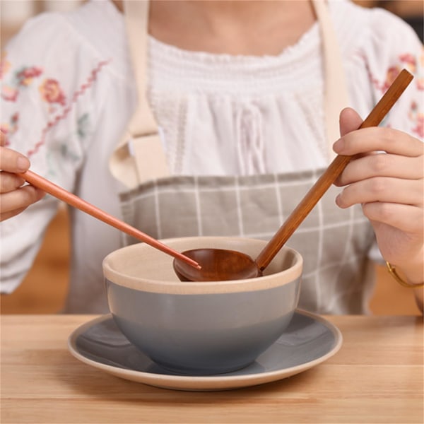 Set med handgjorda träramenskedar - Långskaftad soppsked - Japansk sked Ramen Handgjord träsoppslev Träredskap