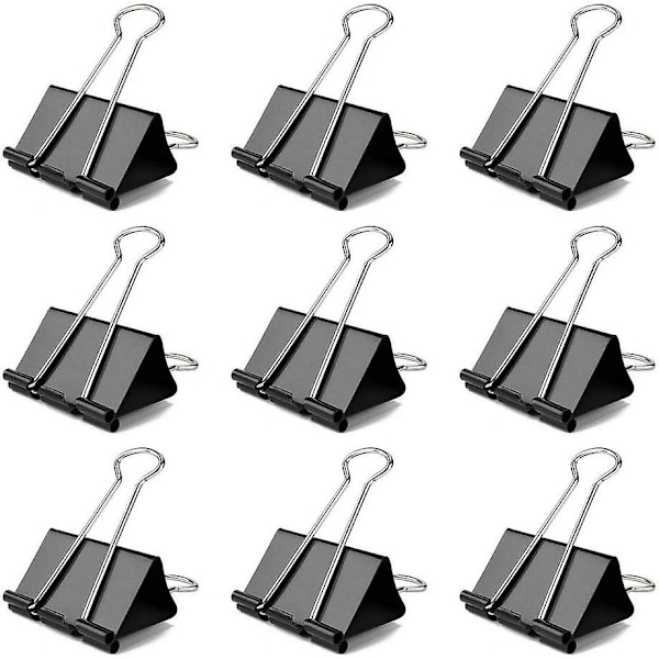 12 stk. Clips, 25mm Små Binderclips, Sorte Foldback Clips Metal Stationary Clamp