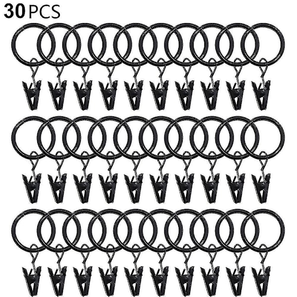 30 Pcs Curtain Rings With Clips, Strong Drapery Clips Hooks On Tension -t