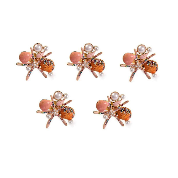 5 stk. Servietringe, Perle Rhinestone Ocean Nautisk Servietring Holdere Servietspænde Til Fest, Orange
