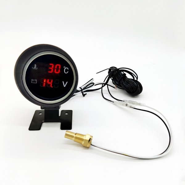 Rund LED digital bil lastebil vann temp måler temperatur sensor temperatura voltmeter volt spenningsmåler 2 i 1