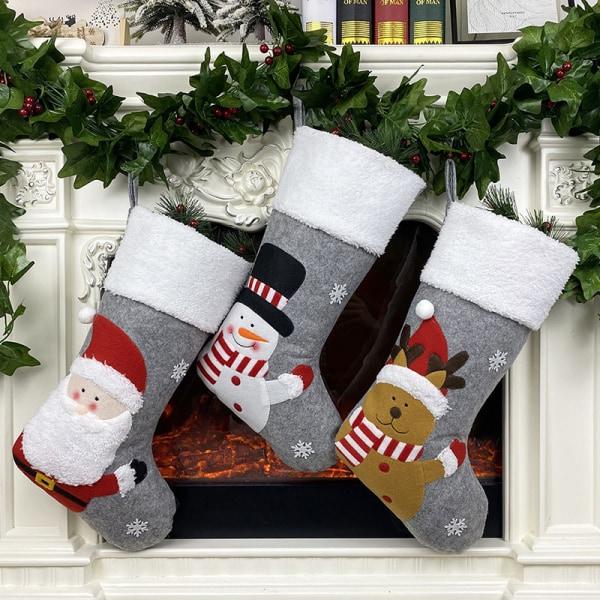Julstrumpor med juldekorationer, presentpåsar, prydnader, presentpåsar, strumpor, julstrumpor (3 stycken Tomte + Snögubbe + Älg)
