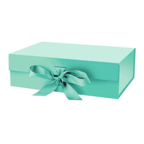 Presentförpackning med lock för presenter 26*19*8cm med band och magnetisk stängning (1-pack) (Robin Blue) Bow Solid