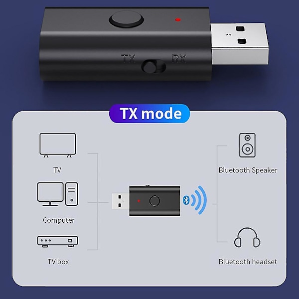 4 i 1 trådløs Bluetooth Aux-adapter Bluetooth 5.3 Billadapter Mottaker Sender USB til 3,5 mm Jack Musikk Mikrofon Håndfri Adapter