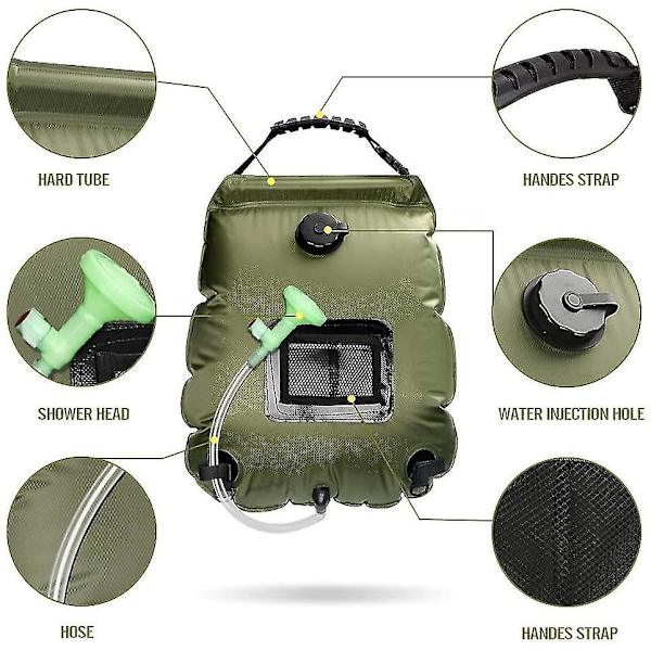 SolsDuschsäck, 20l Solcamping Duschsäck Solvärme Bärbar Vattensäck Camping Duschsäck Klättring Duschsäck Friluftsdusch Med Slang Och Duschs