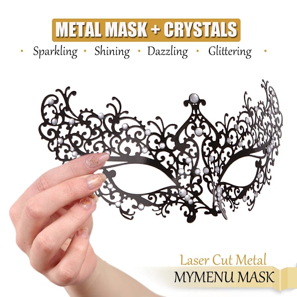 Maskeradmask för kvinnor Ultralätt metallmask Glansig metall Strass venetiansk vacker festkvällsbalmask.