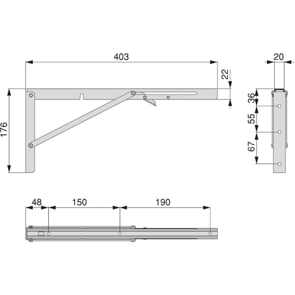 Vikbara Hyllkonsoler, 403 mm, Set med 2 Vikbara Hyllkonsoler, Maxlast 60 kg, Vitmålad, Stål