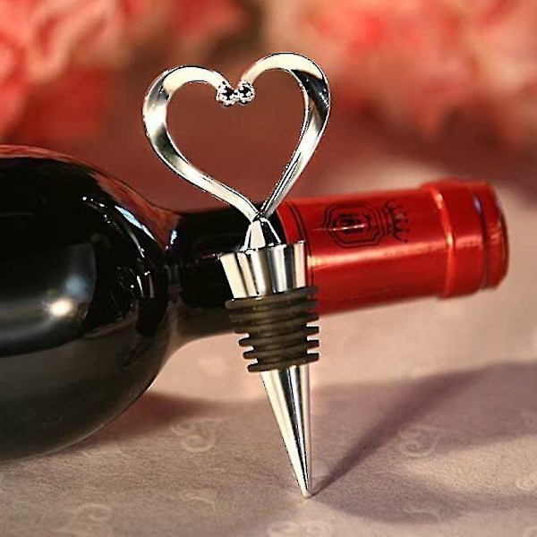 1 par silverfärgade hjärtformade vinstoppare och korkskruvsöppnare, vinset för souvenirgåva bröllopsfestgåva