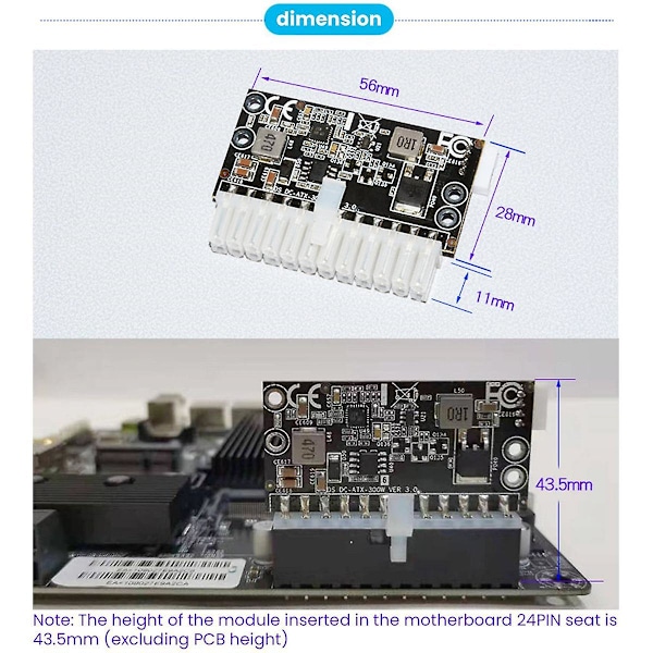 Hög Effekt 300W 12V DC5.5x2.5mm Ingång DC-ATX PSU Pico ATX Switch Mining PSU 24pin Mini ITX DC ATX P