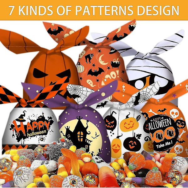 2023 - 100 stk Halloween godteposer Halloween fest godteposer, blandede design, Halloween godteposer til barn