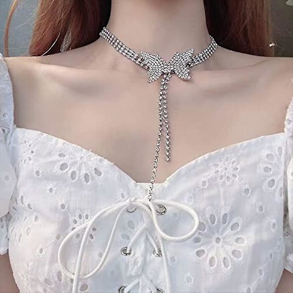 Morsian hopeakoristeinen kaulakoru Perhonen Kristalli Choker Kaulakoru Kimmeltävä Yökerho Juhla Korut Tarvikkeet -z