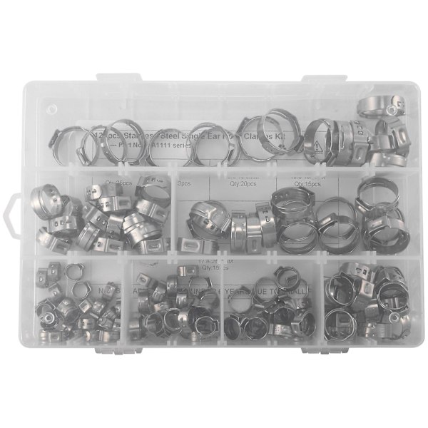 304 Stainless Steel Single Ear Non-steel Hose Clamp Classification Kit, 128 Pieces