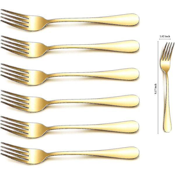Guld middagsgaffel 6 stk., rustfrit stål 20,5 cm gafler guld titanium belægning bryllupssølv, guld gafler sæt af 6