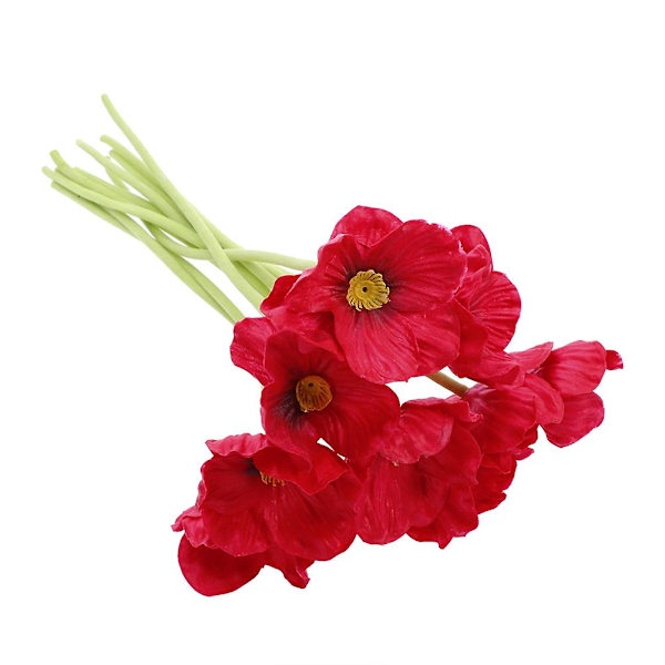 9 stk. Kunstige Blomster Håndværk Kunstige PU Valmue Blomst Somnus til Hjem Soveværelse Kontor Bord Dekoration (Rød)