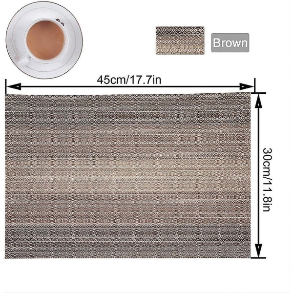 Paikka-alustat, liukumattomat paikka-alustat, pestävät siniset pöytäalustat, 6 kappaleen sarja, muoviset paikka-alustat keittiön pöydälle (ruskea, 6 kappaleen sarja)