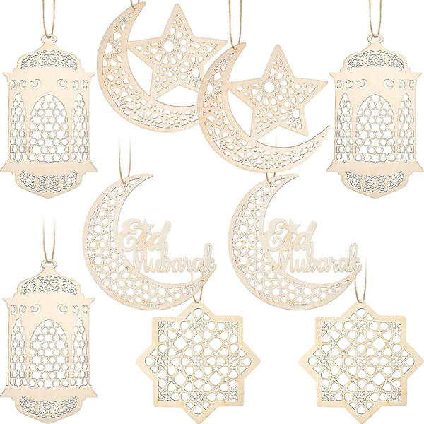 9 stk. Treanheng Ornament Ramadan Hul Dekorasjon Måne Stjerne Vindlys Form Anheng Ornament