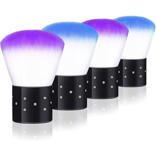 Nail Art Short Handle Dust Brush Face Blush Brush 4 Pieces (purple + Blue)