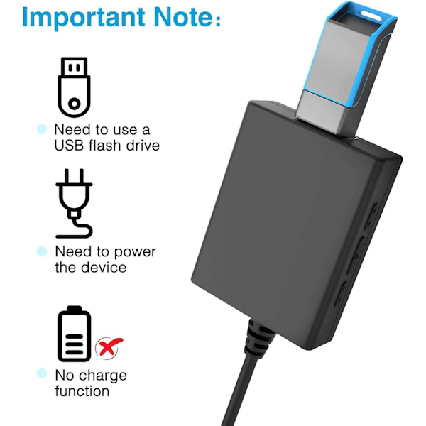 Usb til Aux lydadapter - 3,5 mm hann til Usb hunnadapter for bilmusikk