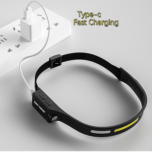 Cob Led Vit+rött Ljus 5 Belysningslägen Huvudlampa Sensorstrålkastare Med Inbyggt Batteri Ficklampa Usb Laddningsbar Fackla