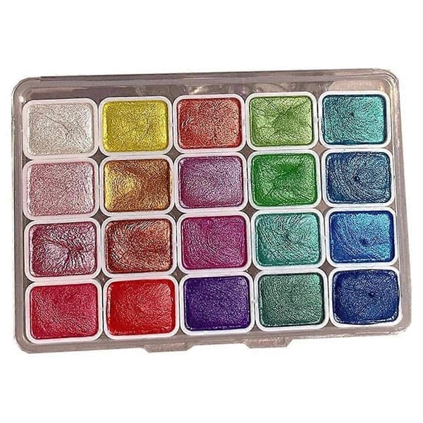 20 Farver Akvarelmaling Sæt, Metallisk Akvarelmaling Sæt, Glitter Akvarel Solid Farveboks, (1ML-B)