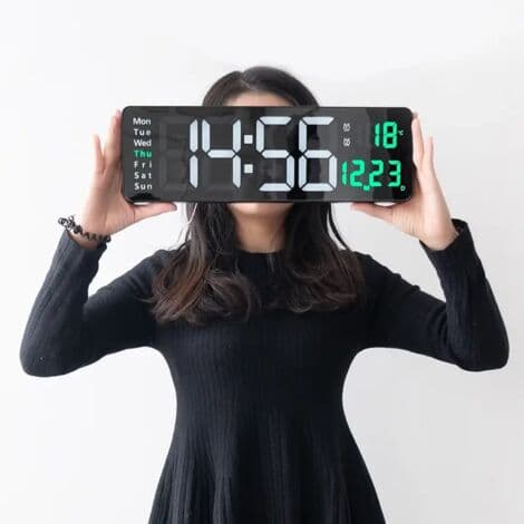Large Digital Wall Clock with Remote Control, Temperature Display, Day of the Week, Power-off/Memory Function, LED Clocks