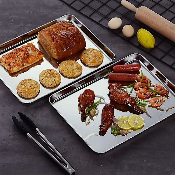 Bakplåt set om 2, rostfritt stål ugnsplåt, liten+medium