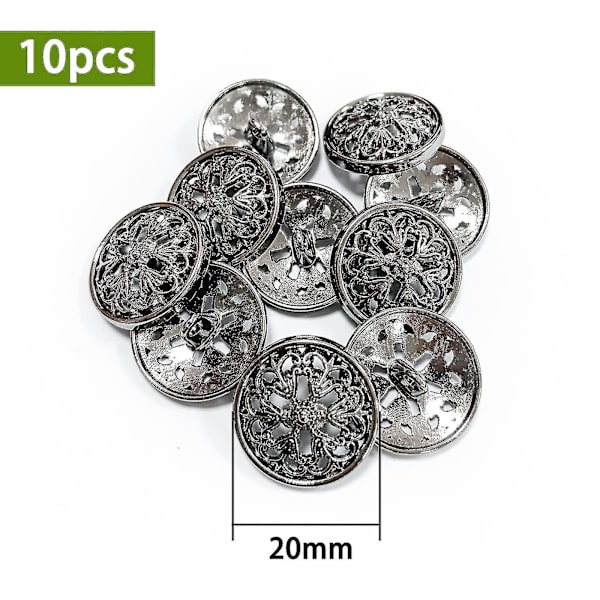 10 kpl Vaatteiden Napit - Muodikkaat Ontot Kukallinen Metallivarsi Pyöreät Metalliset Napit Sarja Ommeltavat Napit (20mm Musta)