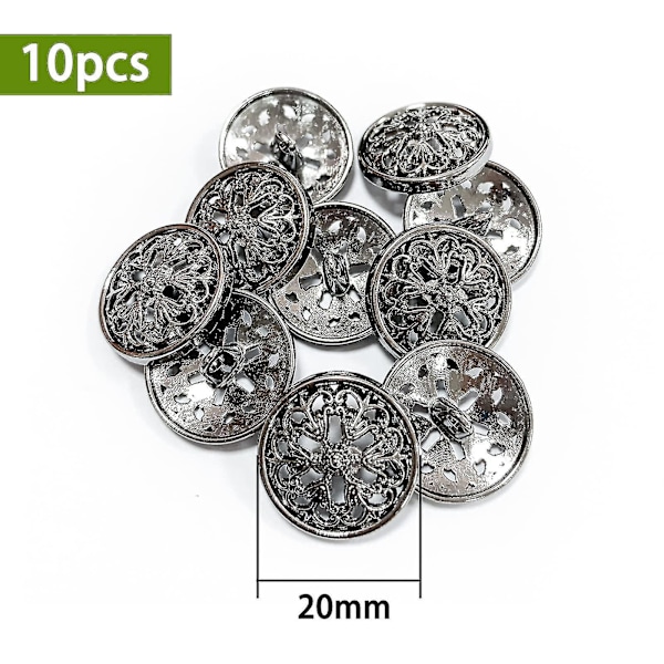 10 stk. Tøj Knapper - Mode Hul Blomst Metal Skaft Runde Formet Metal Knapper Sæt Syning Knapper (20mm Sort)