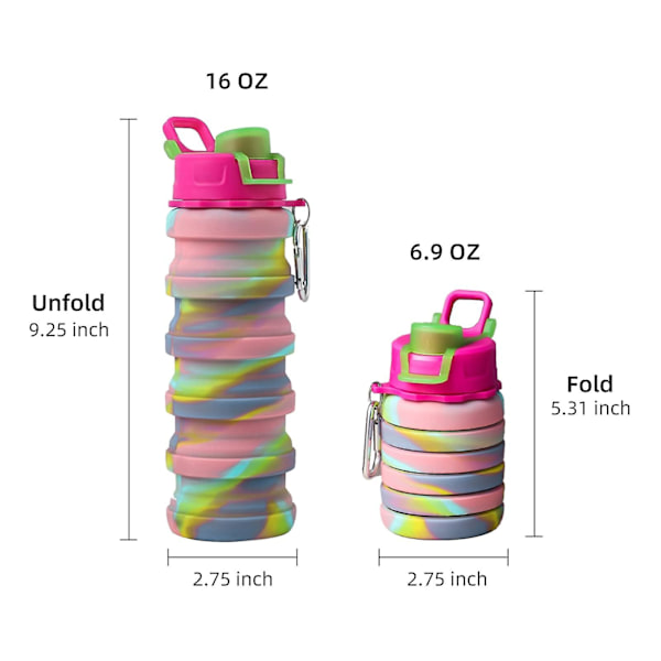 Sammenklappelige vandflasker - Vandkop 16oz Bpa-fri silikone sammenklappelige vandflasker til børn - Vandreture