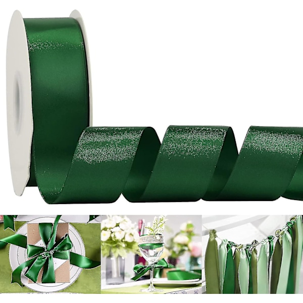 1-1/2 tum dubbelsidig satinband, polyester skog grön band 50 yards per gåva