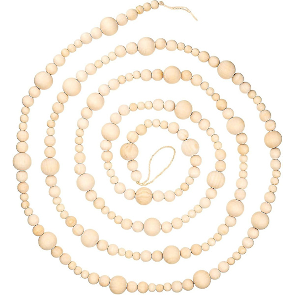 10 jalkaa puuhelmiä Garland Rustiikki Farmhouse Helmi Puu Garland Koristeellinen Seinävaate Rukoushelmet (beige)