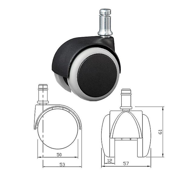 50mm Kontorstolhjul - 2 Tommers Svart & Hvit Møbler Nylon Kontorstolhjul Vientiane Hjul Stille Svingbare Hjul - Svart & Hvit 5 Pie
