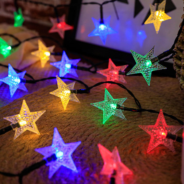 20 Light Solar Star Light String Light String Solar Star Light Outdoor Waterproof Plug in Christmas Lamp Courtyard Decorative