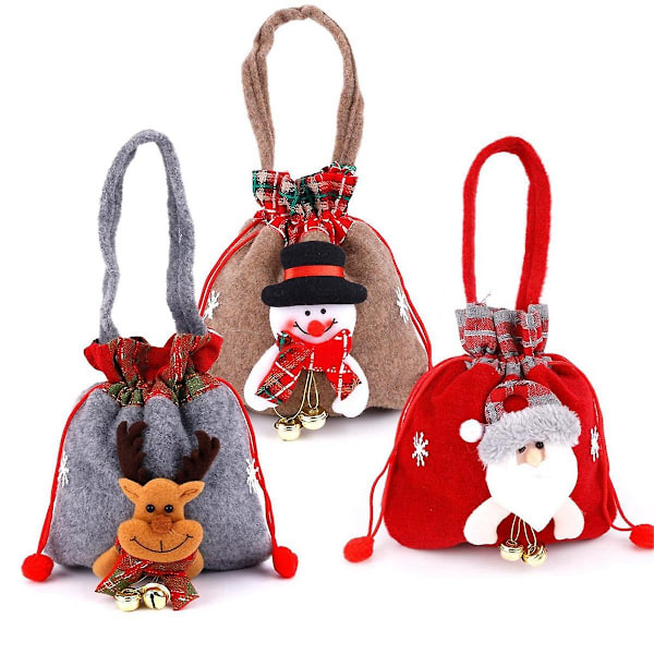 3pcs Christmas Eve Apples Bags, 3 Styles Drawstring Christmas Bags 3d Xmas Gift Bags Reusable Gift