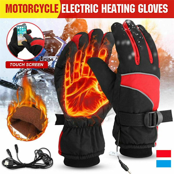 Elektriska USB-uppvärmda handskar Handvärmare Uppladdningsbara utomhusmotorcykelvantar Red