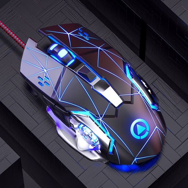 Mekanisk gamingmus, USB-kablet, belyst lydsvag mus til pc-gaming, sort