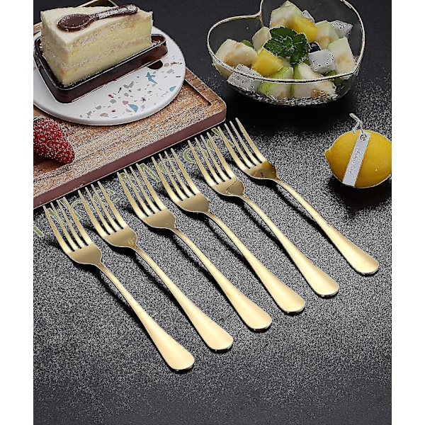 Guld middagsgaffel 6 stk., rustfrit stål 20,5 cm gafler guld titanium belægning bryllupssølv, guld gafler sæt af 6